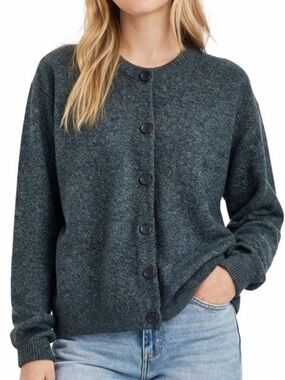 Peter Scott Lambswool Cardigan Made in Scotland Green Flecked Knit Size 38